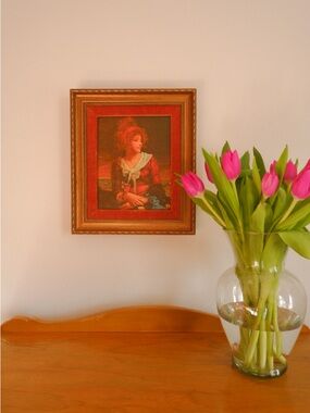 Original Oil Painting Portrait of Classical Woman Vintage Framed Wall Art 12"